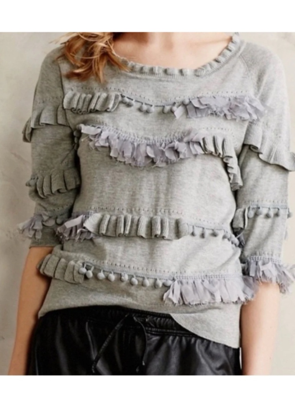 Anthropologie Knotted and Knitted Grey sweater